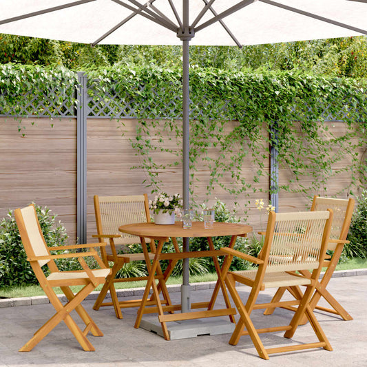 5 Piece Garden Dining Set Beige Polypropylene and Solid Wood