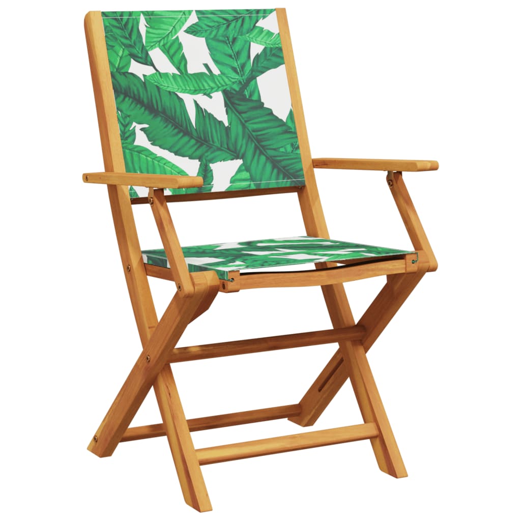 5 Piece Garden Dining Set Leaf Pattern Fabric and Solid Wood