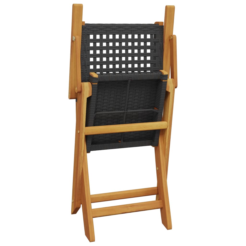 5 Piece Garden Dining Set Black Poly Rattan and Solid Wood
