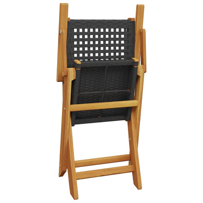 5 Piece Garden Dining Set Black Poly Rattan and Solid Wood