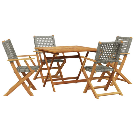 5 Piece Garden Dining Set Grey Poly Rattan and Solid Wood