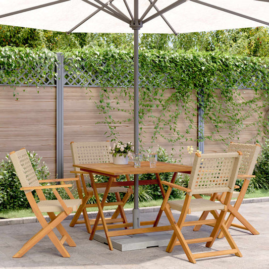 5 Piece Garden Dining Set Beige Poly Rattan and Solid Wood