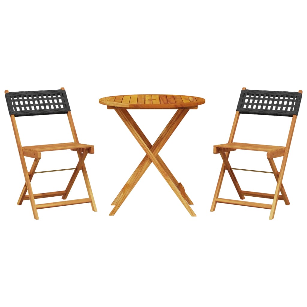 Bistro Set | Black | Solid Acacia wood, Poly Rattan | Medium | Foldable