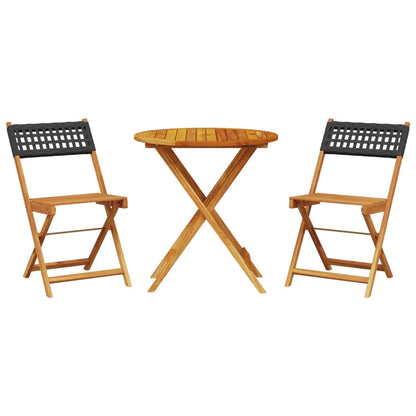 Bistro Set | Black | Solid Acacia wood, Poly Rattan | Medium | Foldable