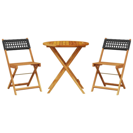 Bistro Set | Black | Solid Acacia wood, Poly Rattan | Medium | Foldable