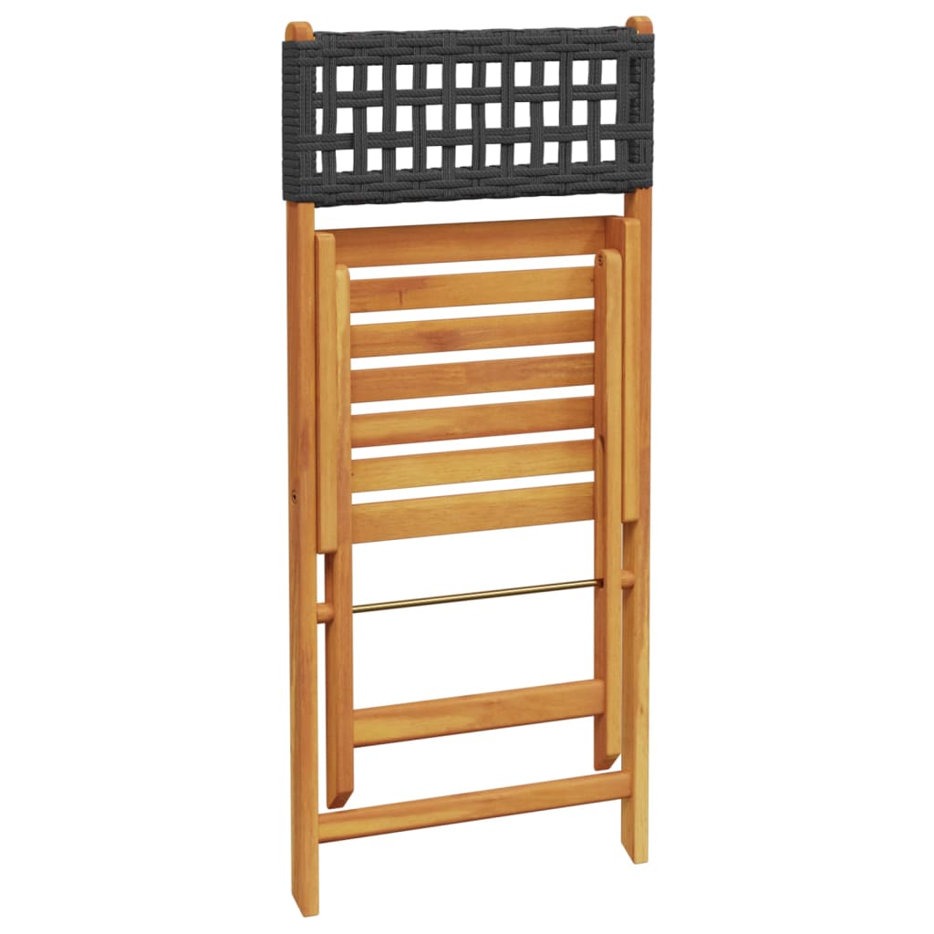 Bistro Set | Black | Solid Acacia wood, Poly Rattan | Medium | Foldable