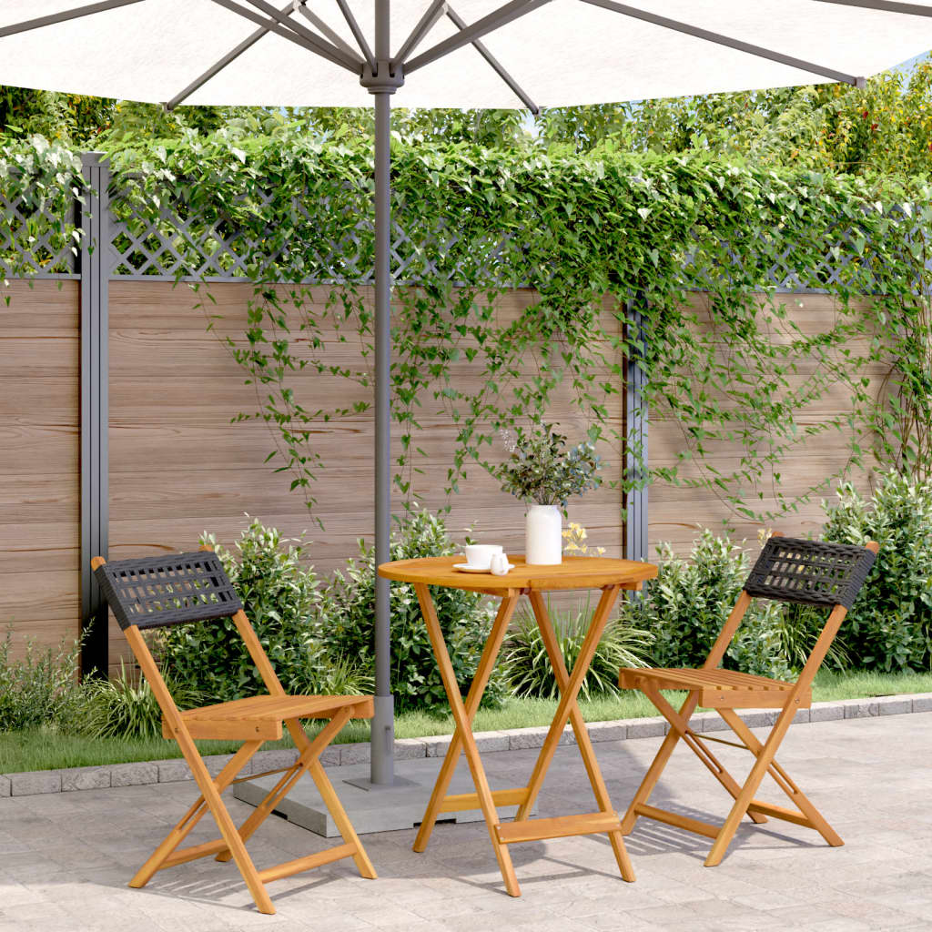 Bistro Set | Black | Solid Acacia wood, Poly Rattan | Medium | Foldable