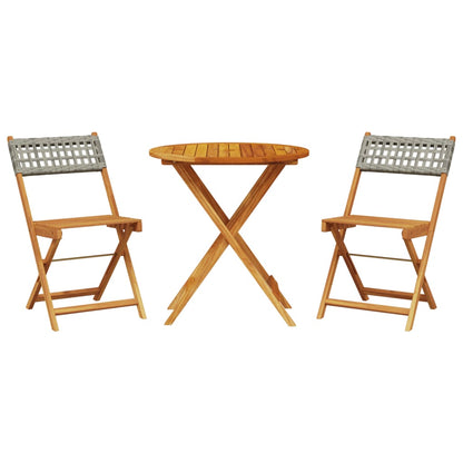 Bistro Set | Grey | Solid acacia wood, PE rattan | Compact | Collapsible