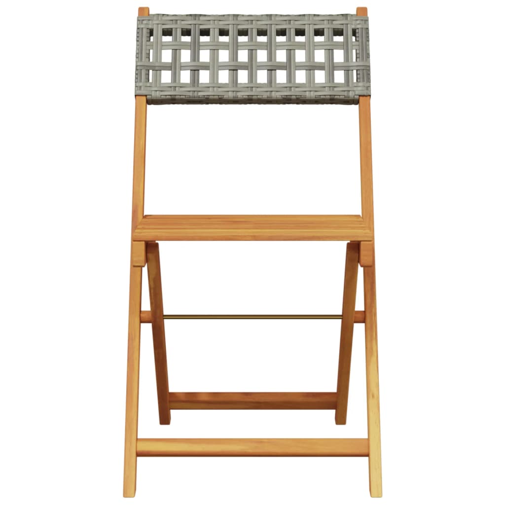 Bistro Set | Grey | Solid acacia wood, PE rattan | Compact | Collapsible