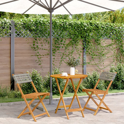Bistro Set | Grey | Solid acacia wood, PE rattan | Compact | Collapsible