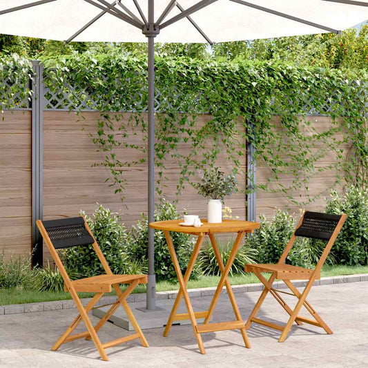Bistro Set | Black | Solid acacia wood and polypropylene | Small