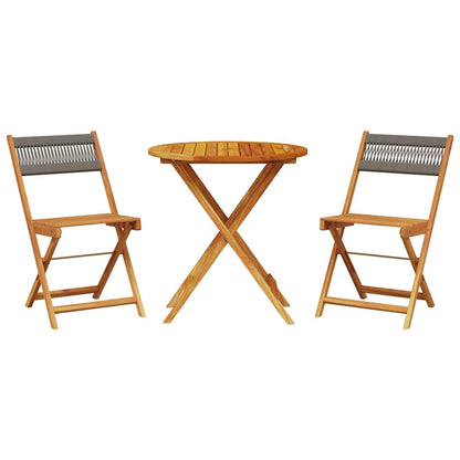 3 Piece Bistro Set Grey Polypropylene and Solid Wood