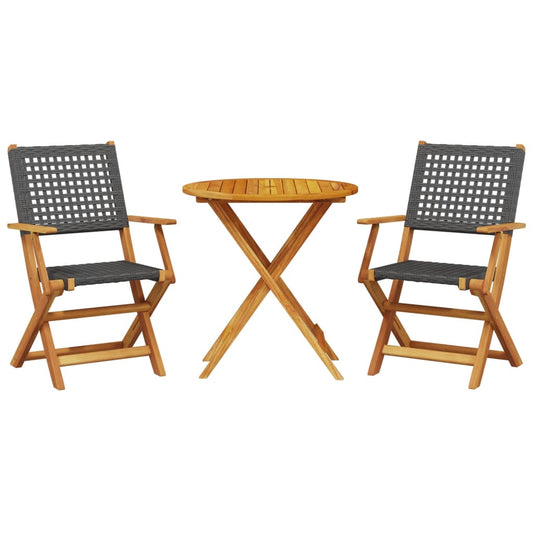 Bistro Set | Black | Solid acacia wood | Compact | Foldable | Bistro Set