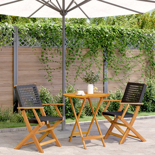 Bistro Set | Black | Solid acacia wood | Compact | Foldable | Bistro Set