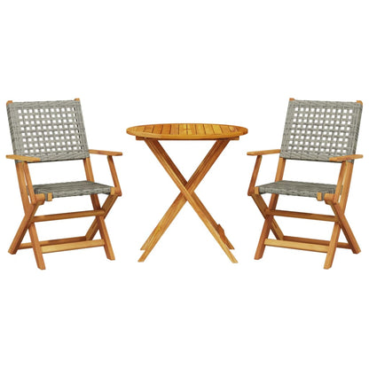 Bistro Set | Grey | Solid acacia wood, PE rattan | 2-seater |  Foldable