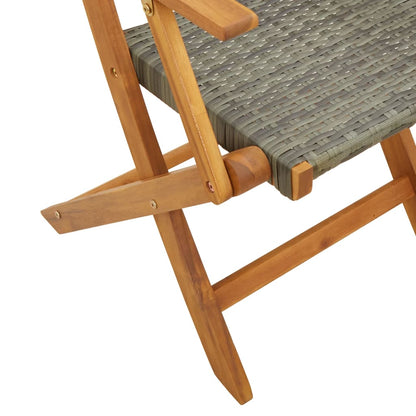 Bistro Set | Grey | Solid acacia wood, PE rattan | 2-seater |  Foldable