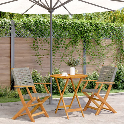 Bistro Set | Grey | Solid acacia wood, PE rattan | 2-seater |  Foldable