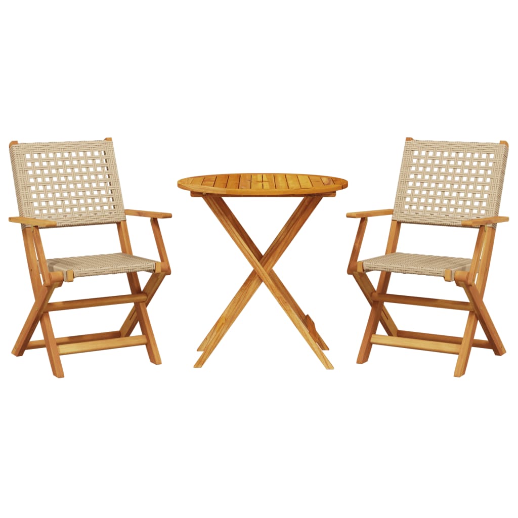 Bistro Set | Beige, Brown | Solid Acacia wood, PE rattan | Small