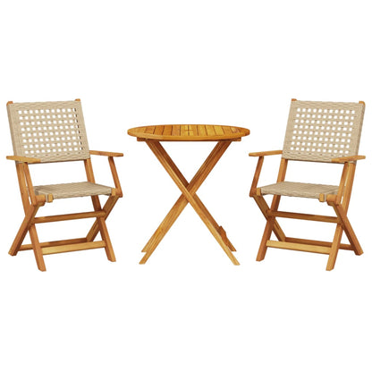 Bistro Set | Beige, Brown | Solid Acacia wood, PE rattan | Small