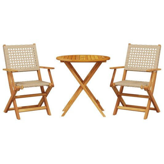 Bistro Set | Beige, Brown | Solid Acacia wood, PE rattan | Small