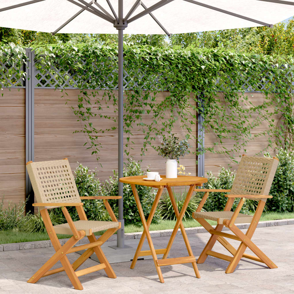 Bistro Set | Beige, Brown | Solid Acacia wood, PE rattan | Small