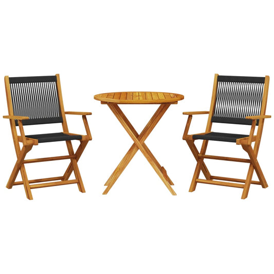 Bistro Set | Black | Solid Acacia wood, Polypropylene | Compact