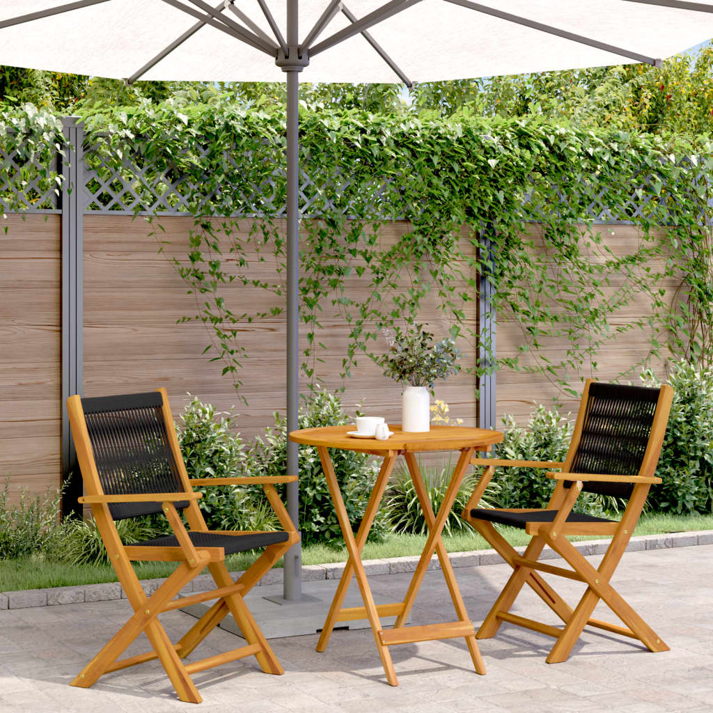 Bistro Set | Black | Solid Acacia wood, Polypropylene | Compact