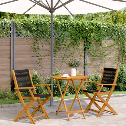 Bistro Set | Black | Solid Acacia wood, Polypropylene | Compact