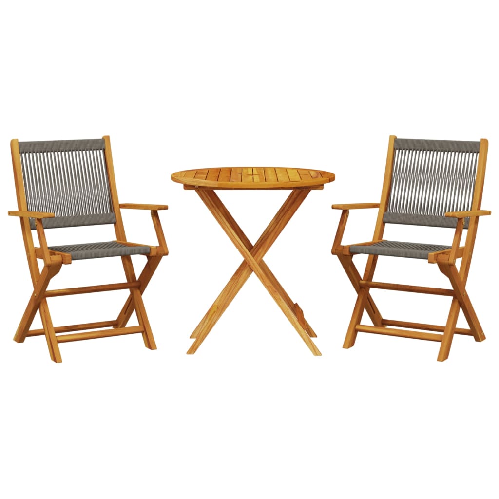 Bistro Set | Grey, Natural Wood | Solid acacia wood, Polypropylene