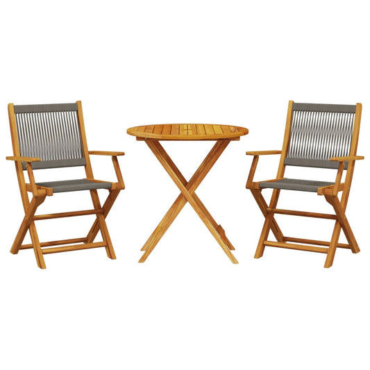 Bistro Set | Grey, Natural Wood | Solid acacia wood, Polypropylene