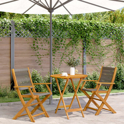 Bistro Set | Grey, Natural Wood | Solid acacia wood, Polypropylene