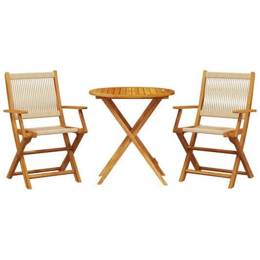 Bistro Set | Beige | Solid acacia wood, Polypropylene | Medium | Foldable