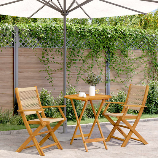 Bistro Set | Beige | Solid acacia wood, Polypropylene | Medium | Foldable