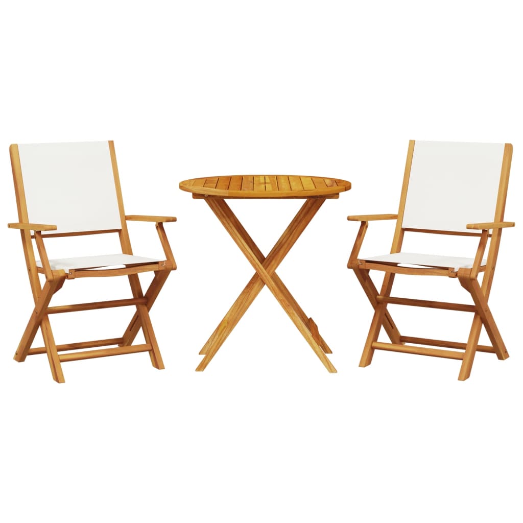 Bistro Set | Cream White | Solid acacia wood | Compact | Foldable