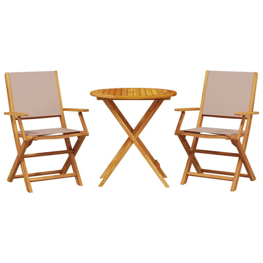 Bistro Set | Taupe | Solid Acacia wood | 2-Seater | Foldable | Bistro Set