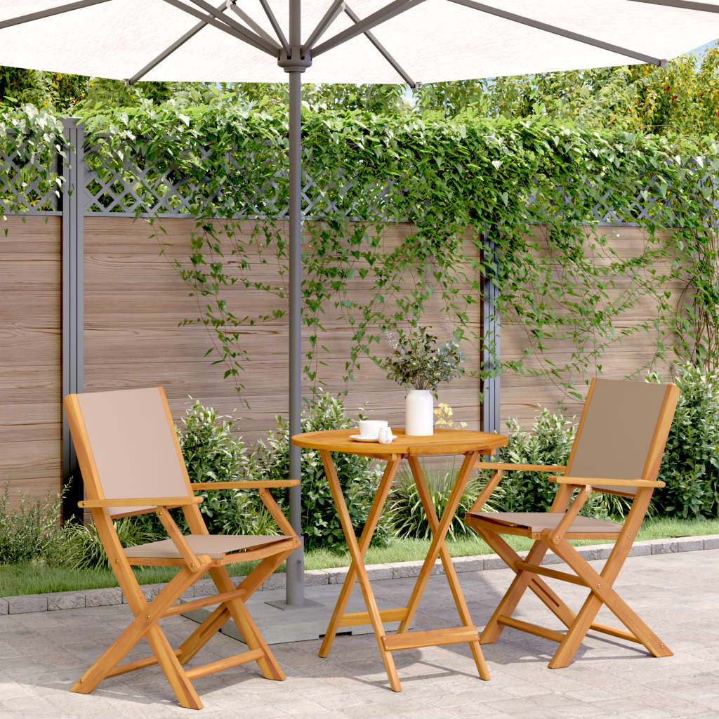 Bistro Set | Taupe | Solid Acacia wood | 2-Seater | Foldable | Bistro Set