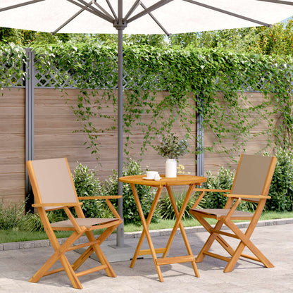 Bistro Set | Taupe | Solid Acacia wood | 2-Seater | Foldable | Bistro Set