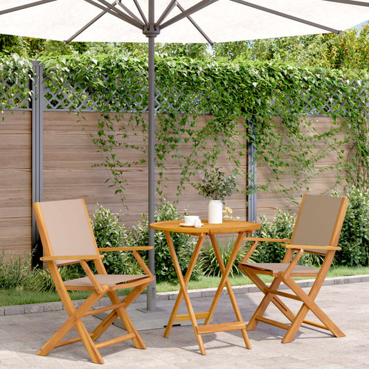 Bistro Set | Taupe | Solid Acacia wood | 2-Seater | Foldable | Bistro Set