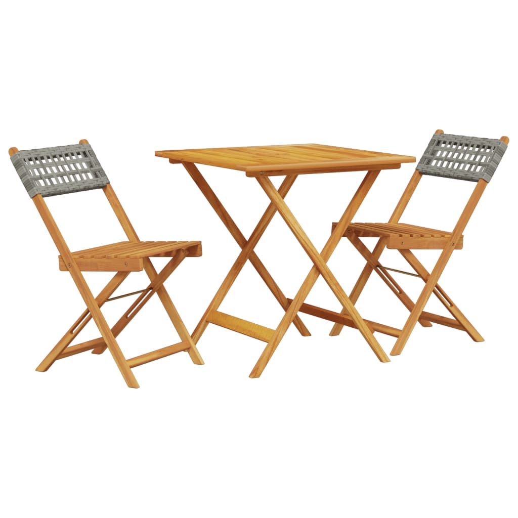Bistro Set | Grey | Solid acacia wood | Compact | Collapsible