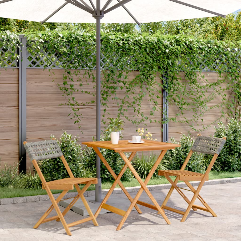 Bistro Set | Grey | Solid acacia wood | Compact | Collapsible