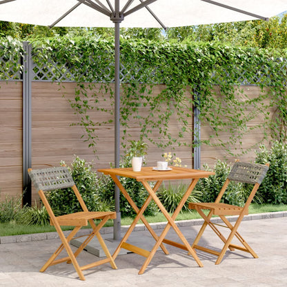 Bistro Set | Grey | Solid acacia wood | Compact | Collapsible
