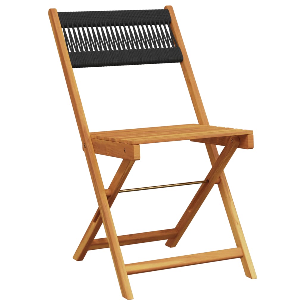 Bistro Set | Black with wooden finish | Solid acacia wood, polypropylene