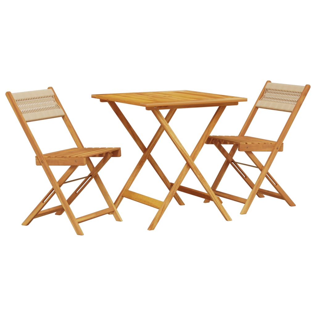 Bistro Set | Beige | Solid acacia wood, polypropylene | Small | Foldable