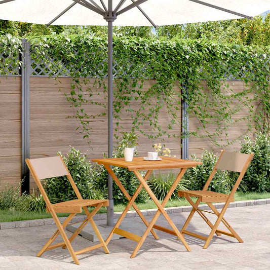 3 Piece Bistro Set Taupe Fabric and Solid Wood