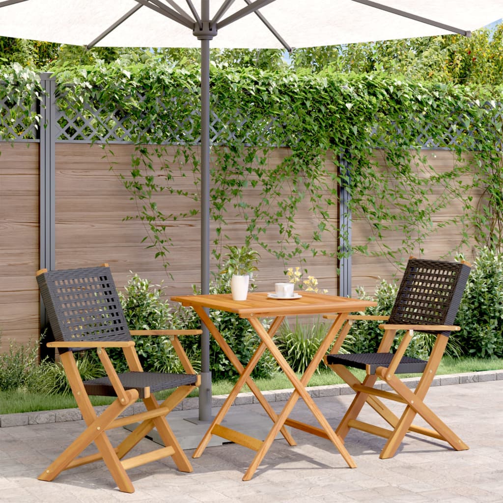 Bistro Set | Black, Brown | Solid acacia wood, PE rattan | Standard