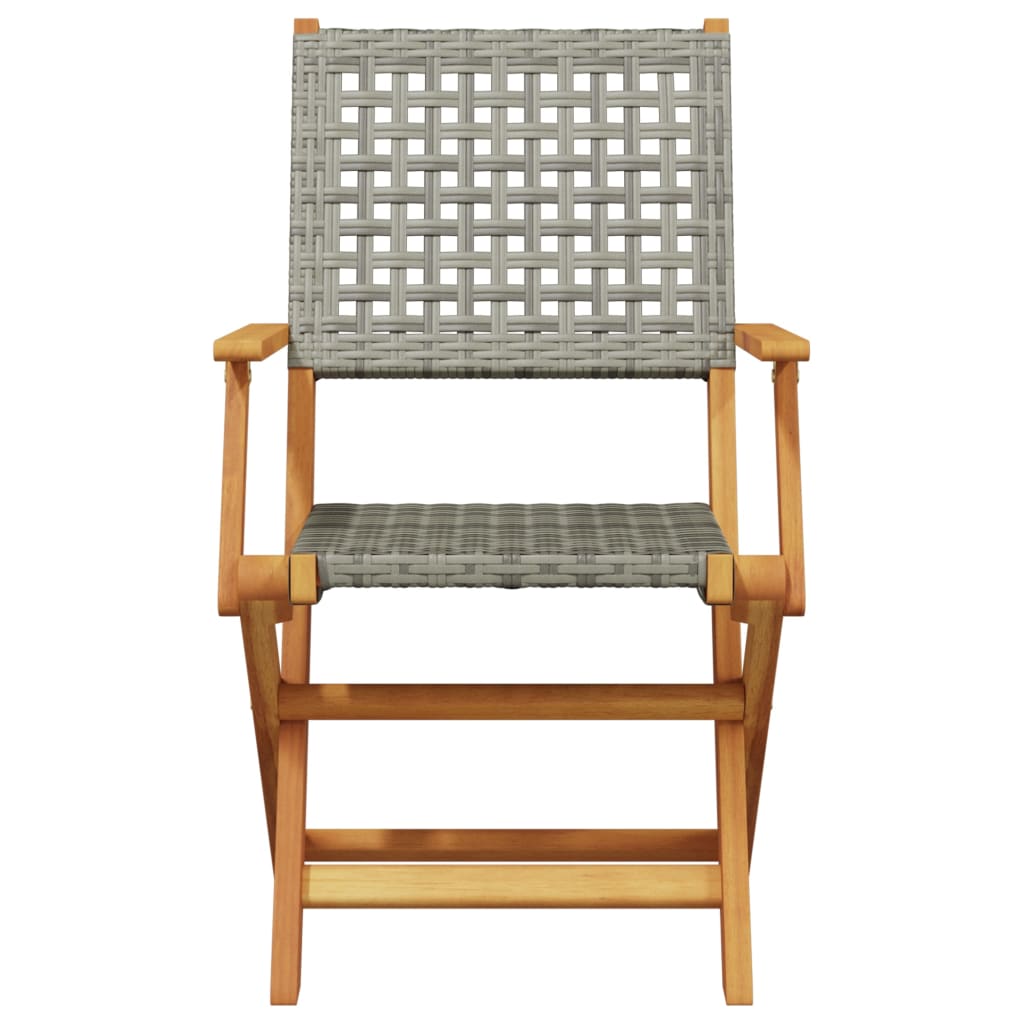 Bistro Set | Grey | Solid acacia wood, PE rattan | 3 Piece | Foldable