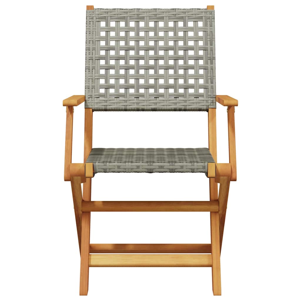 Bistro Set | Grey | Solid acacia wood, PE rattan | 3 Piece | Foldable