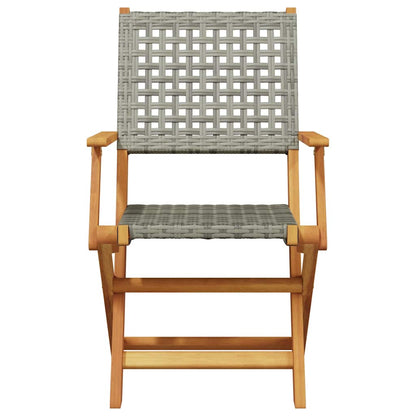 Bistro Set | Grey | Solid acacia wood, PE rattan | 3 Piece | Foldable