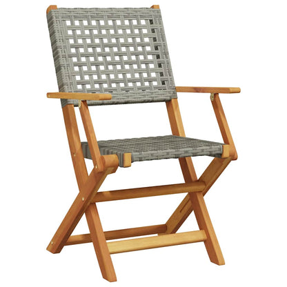 Bistro Set | Grey | Solid acacia wood, PE rattan | 3 Piece | Foldable