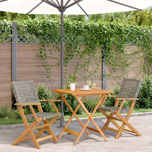 Bistro Set | Grey | Solid acacia wood, PE rattan | 3 Piece | Foldable